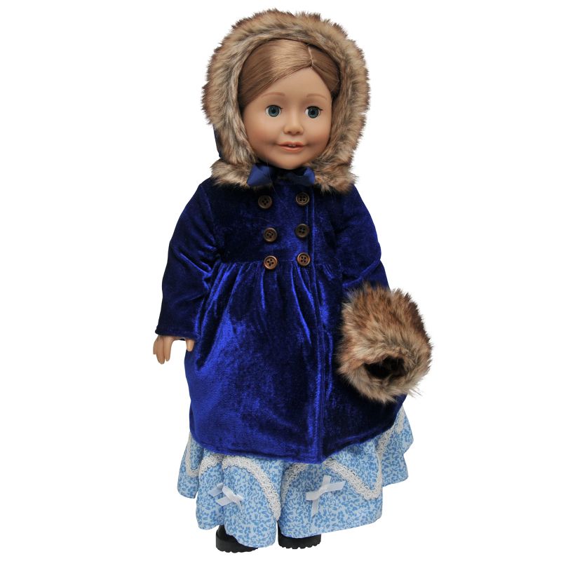 The Queen's Treasures 1800s Style Blue Velvet Coat, Hat for 18" Dolls