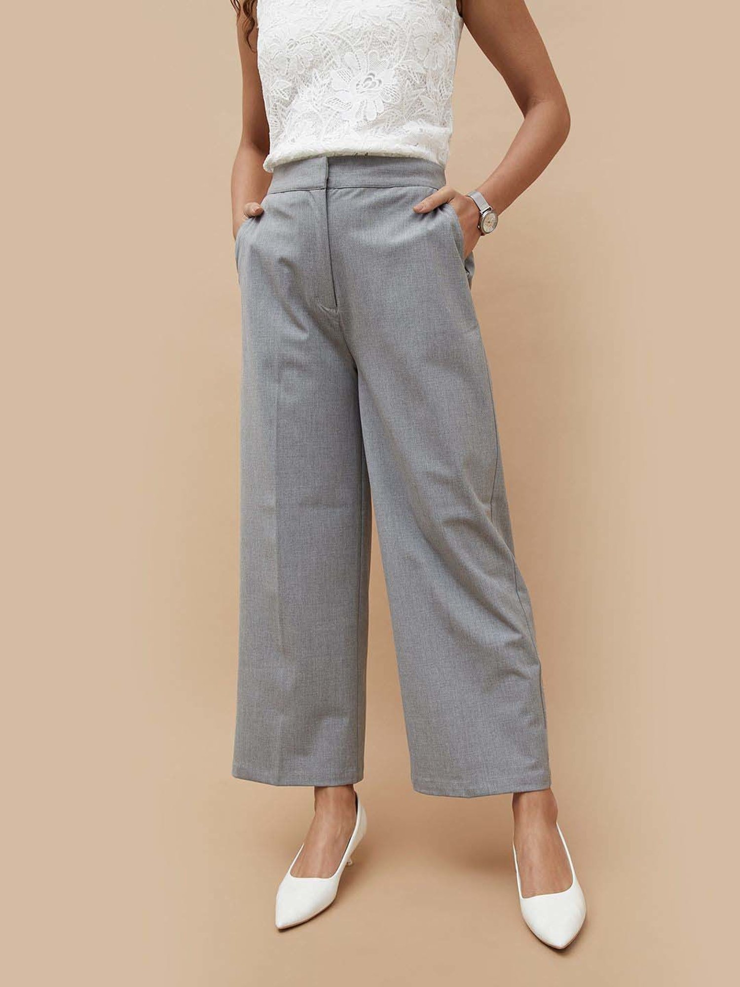 Code by Lifestyle Grey Regular Fit High Rise Pants