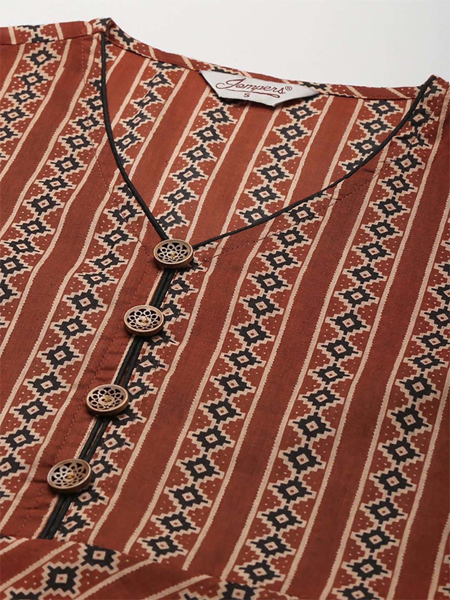 Jompers Brown Cotton Printed A Line Kurta