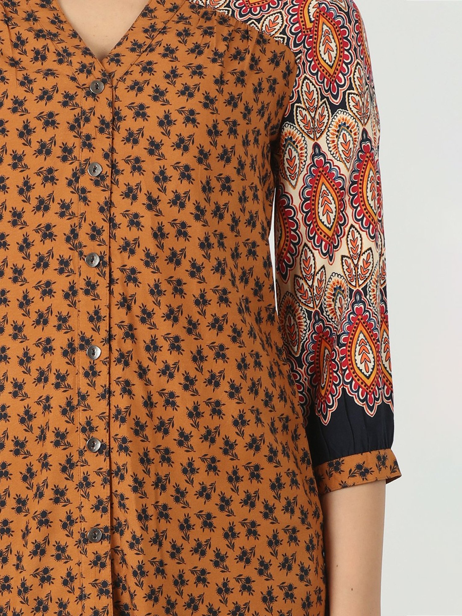 Mustard Multicolor Rayon Printed Shirt