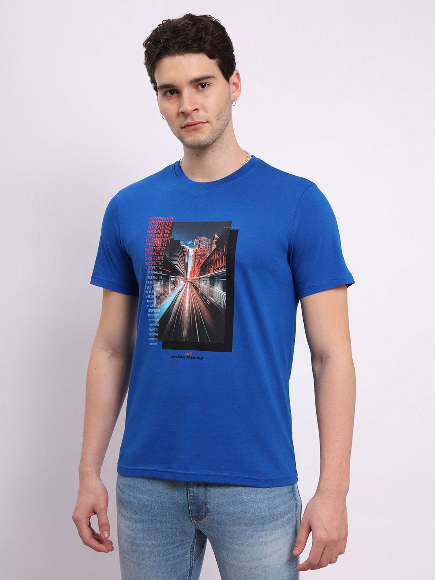 Lee Blue Regular Fit Graphic Print Cotton Crew T-Shirt