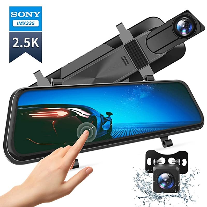 H610 10" 2.5K Mirror Dash Cam for Cars with Full Touch Screen, Waterproof Backup Camera Rear View Mirror Camera, Enhanced Night Vision with Sony Starvis Sensor, Parking Assistance