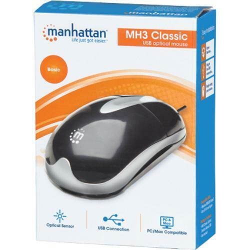 Manhattan Mh3 Mouse  Optical Wired  Black, Silver  Retail Usb  Scroll Wheel  3 X Button 1000 dpi