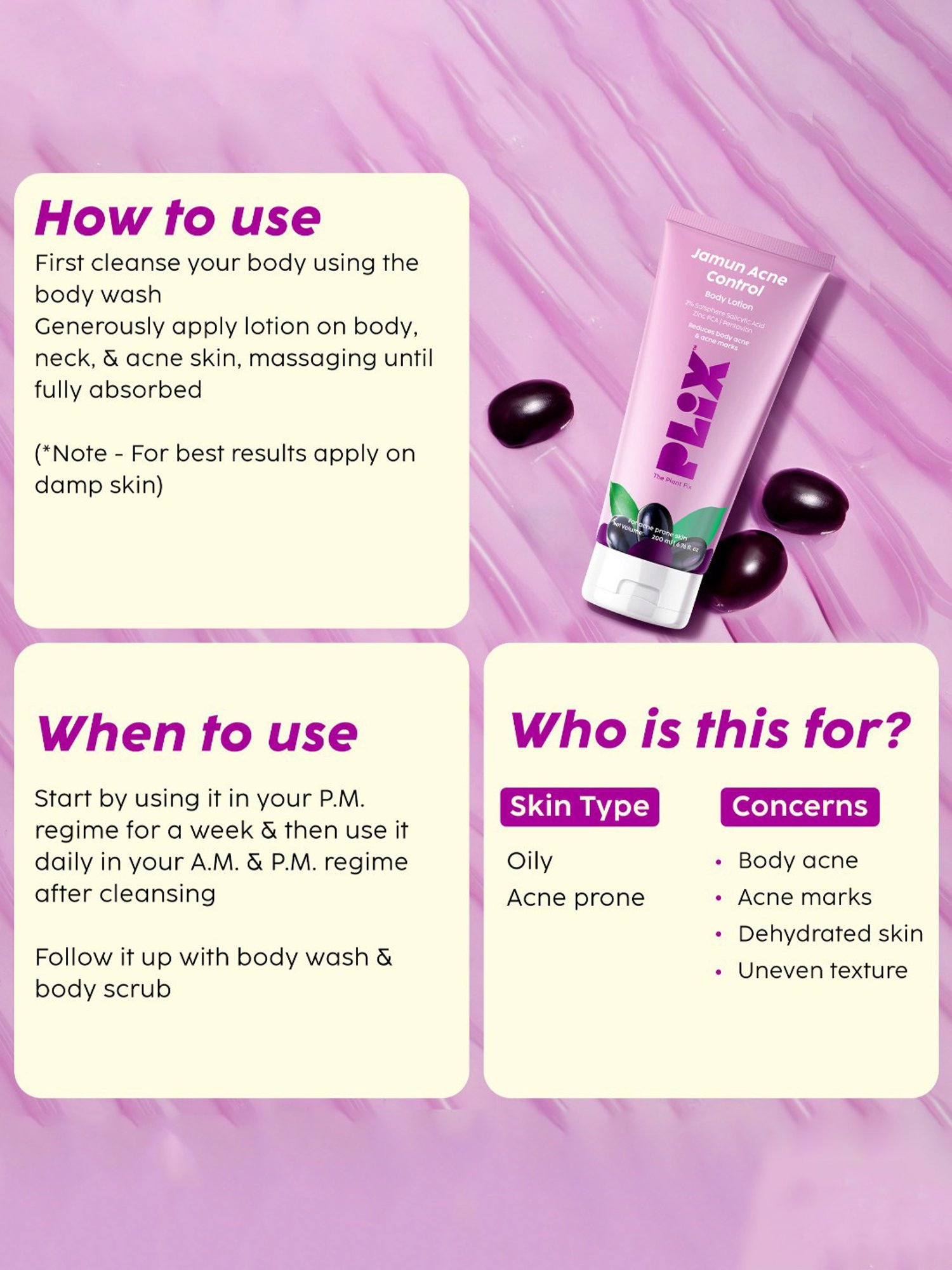 PLIX THE PLANT FIX Jamun Acne Control Body Lotion - 200 ml