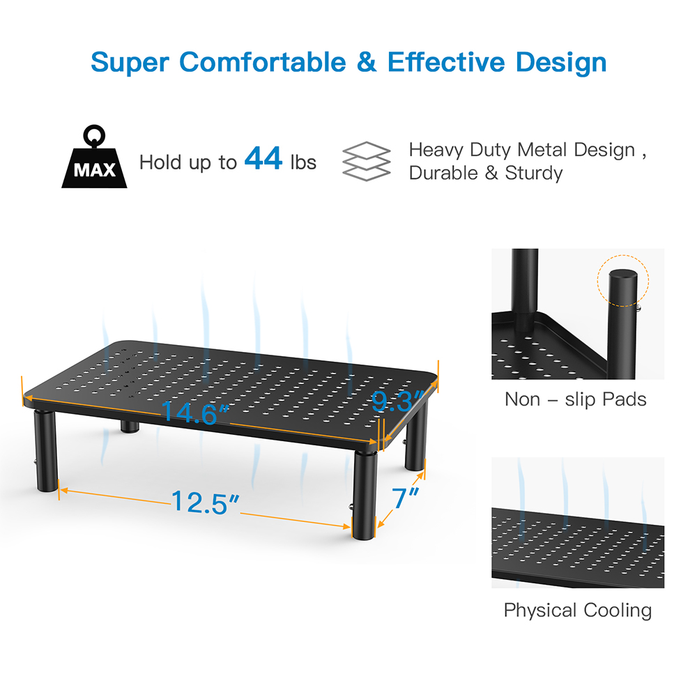 Monitor Stand Riser - 3 Height Adjustable Monitor Stand for Laptop, Computer, iMac, PC, Printer, Desktop Ergonomic Metal Monitor Riser Stand with Mesh Platform for Airflow(Black, 2 Pack)