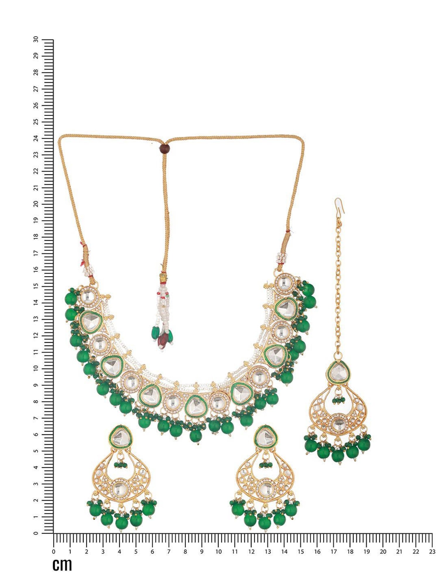 Aatmana Gold-Plated Green & White Kundan-Studded Jewellery Set with Maangtikka for Women