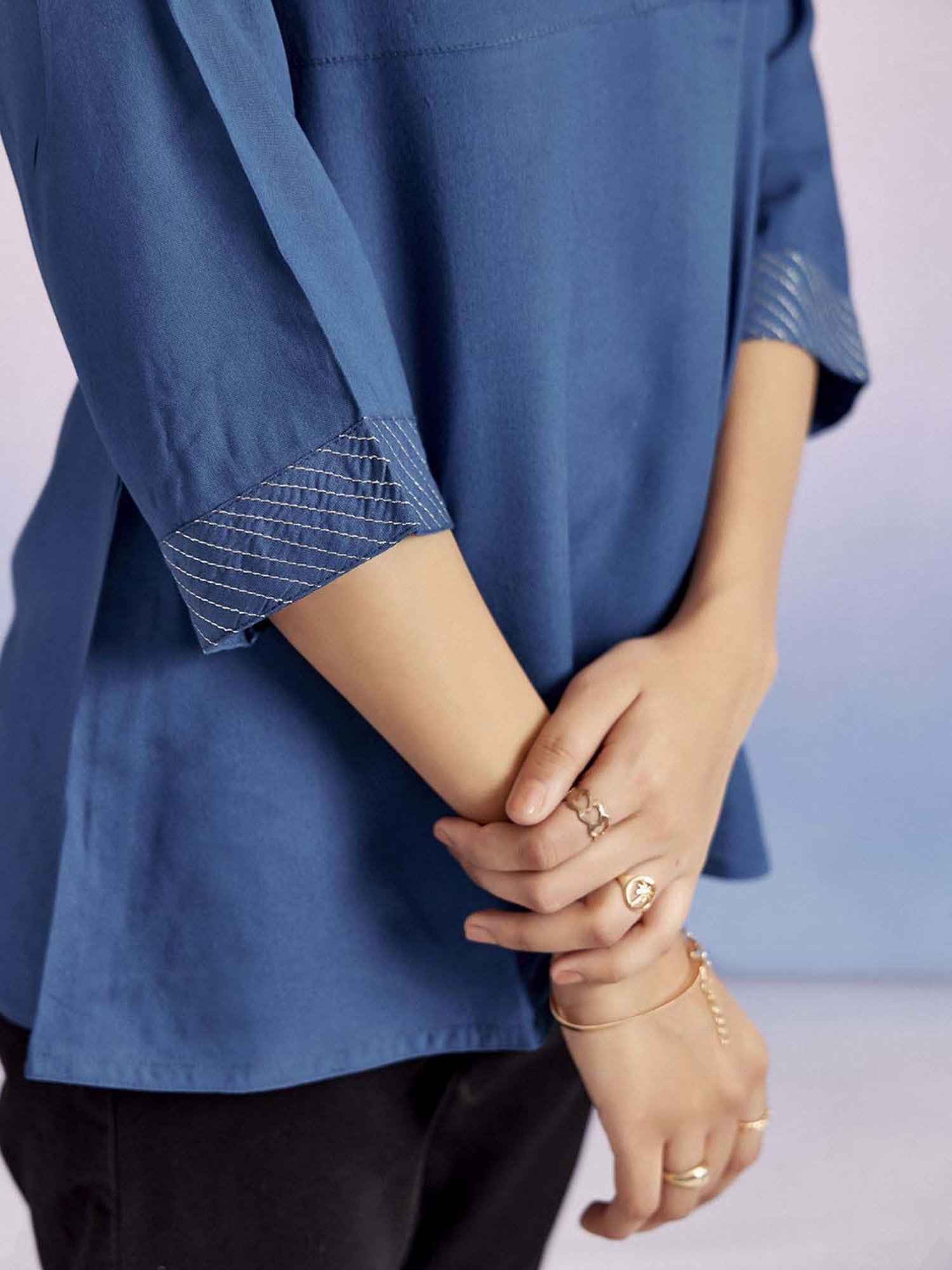 Jaipur Kurti Blue Plain Top