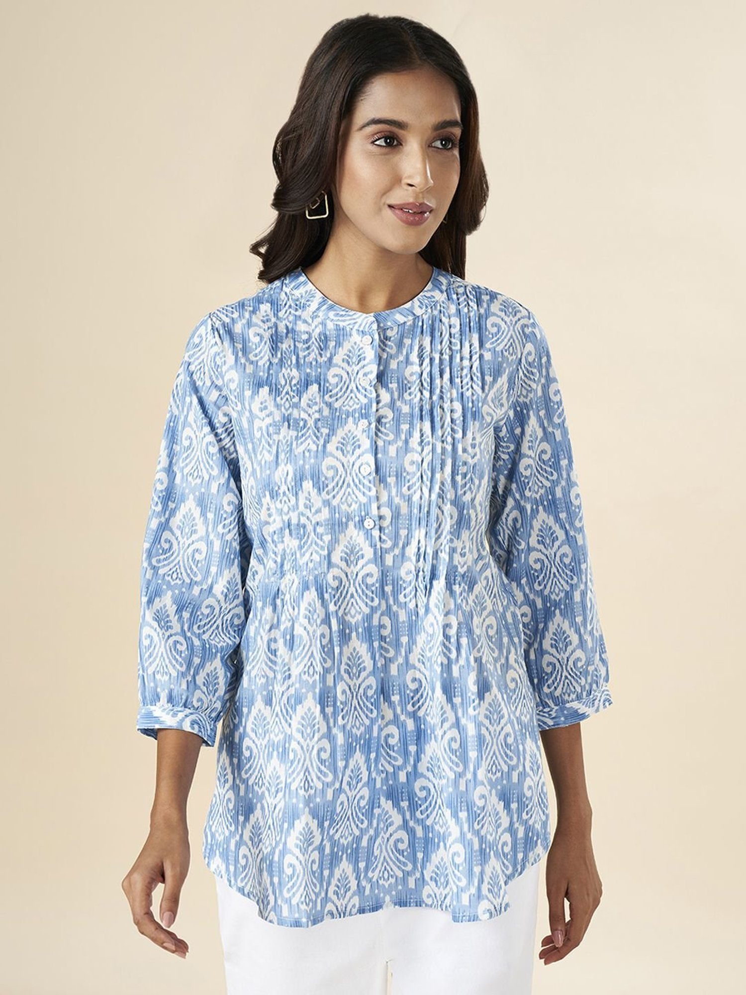 Akkriti by Pantaloons Blue Cotton Printed Tunic
