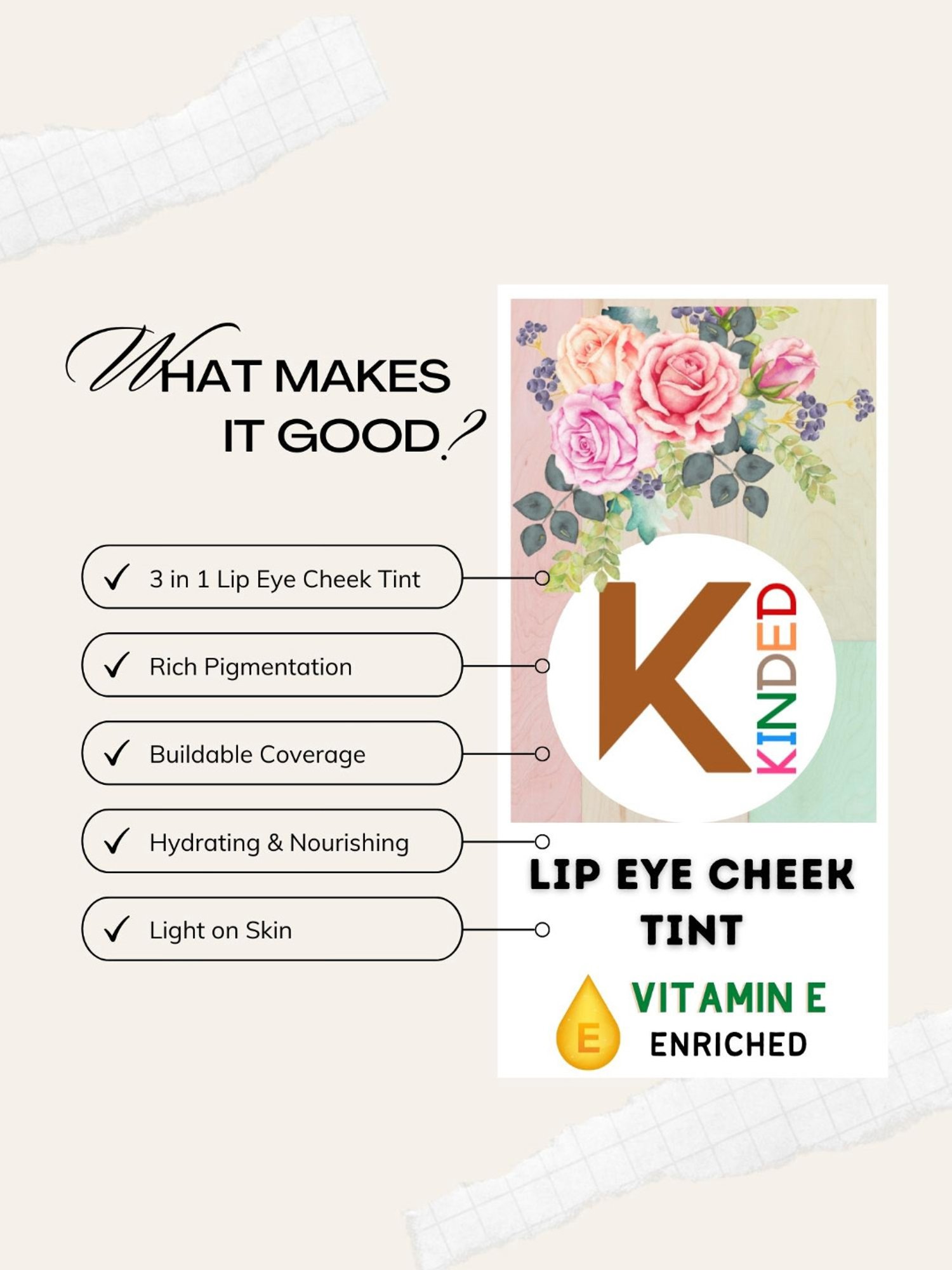 KINDED Lip Eye Cheek Tint Brick Red & Choco Brown Combo