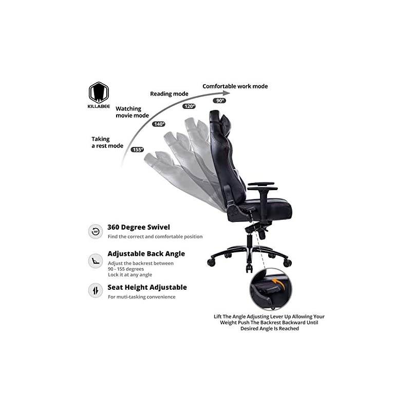 Memory Foam Gaming Chair, Adjustable Tilt Angle and 3D Armrest Ergonomic High-Back Leather Racing Executive Computer Desk Office Metal Base (Black)