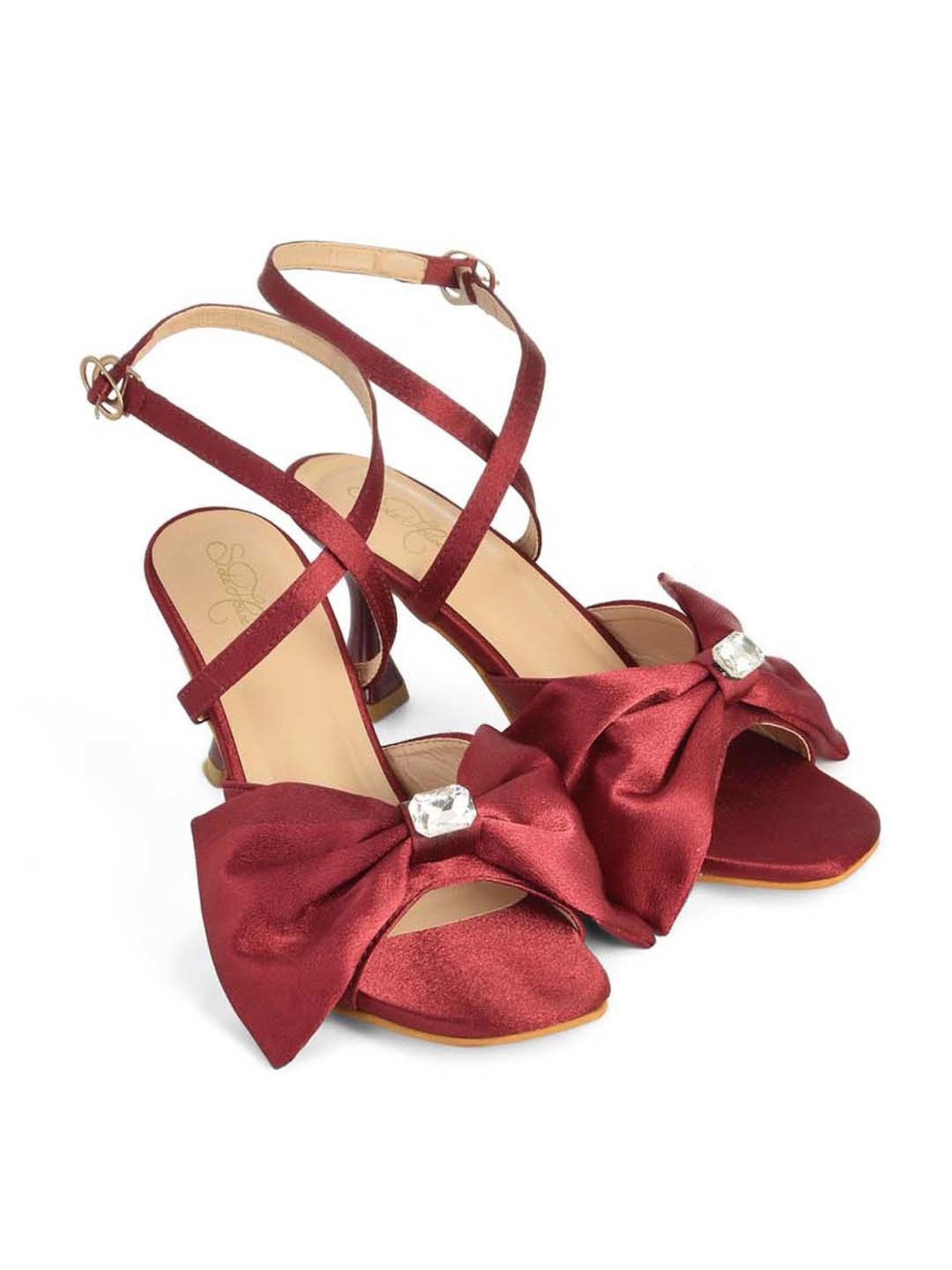 Sole House Women's Maroon Ankle Strap Stilettos