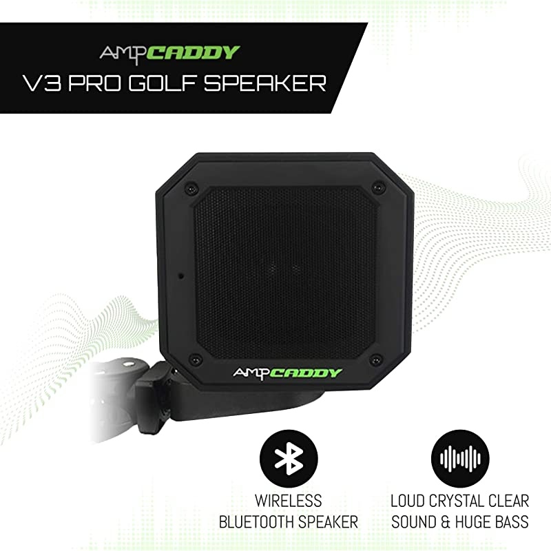 Golf Bluetooth Speaker with Mount,  Version 3 Pro Bluetooth Speaker and Mount with Loud Stereo Sound and Bass Boost, 20-Hour Playtime, Extended Bluetooth Range, Waterproof (15 Watts)