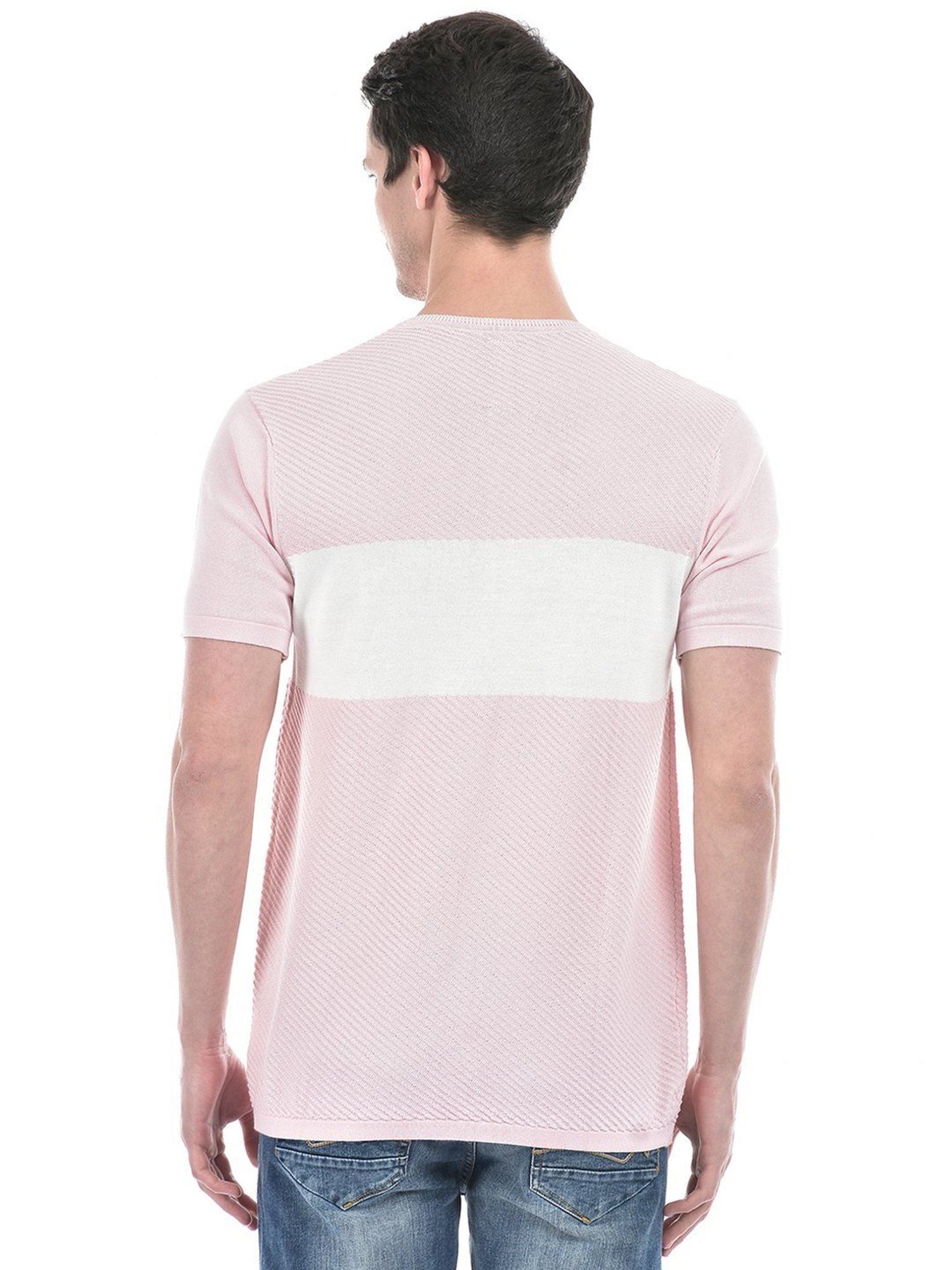 Numero Uno Dusty Pink Cotton Slim Fit Colour Block T-Shirt
