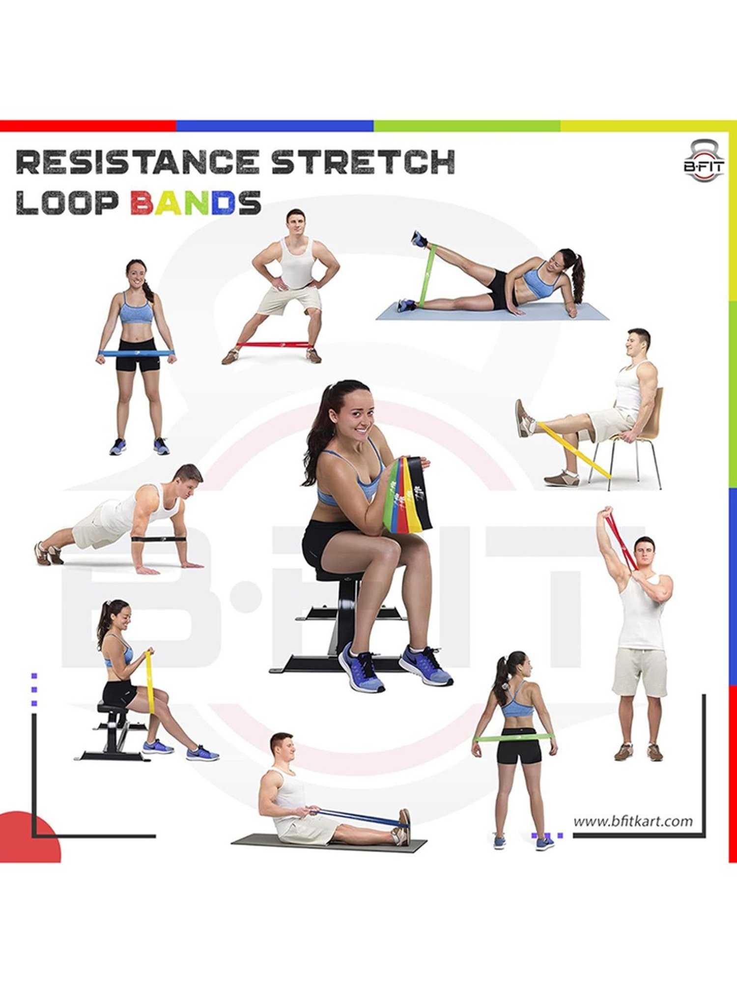 B Fit Resistance Loop Exercise Bands Set of 5 (Multicolor)