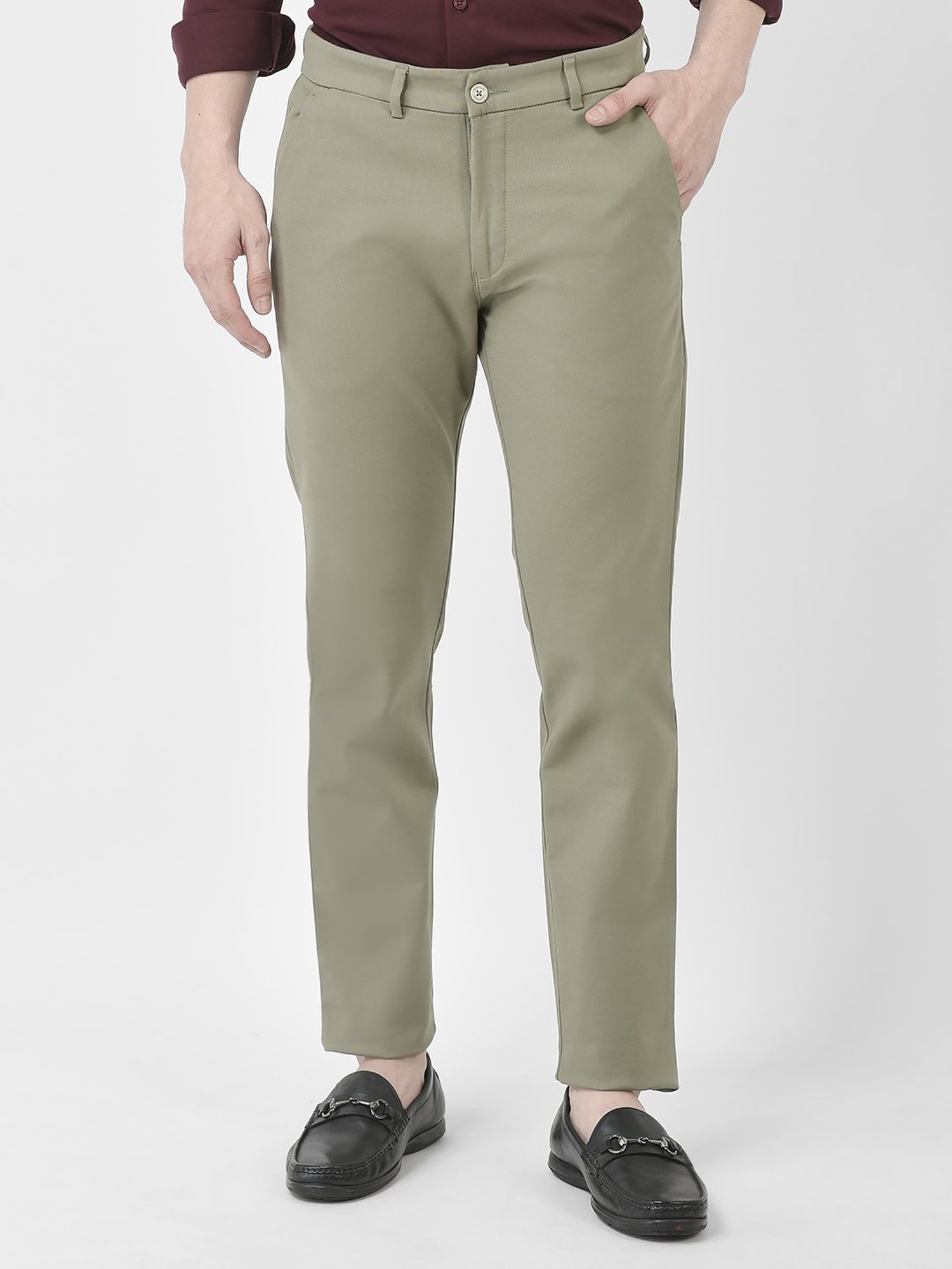 Crimsoune Club Green Slim Fit Flat Front Trousers