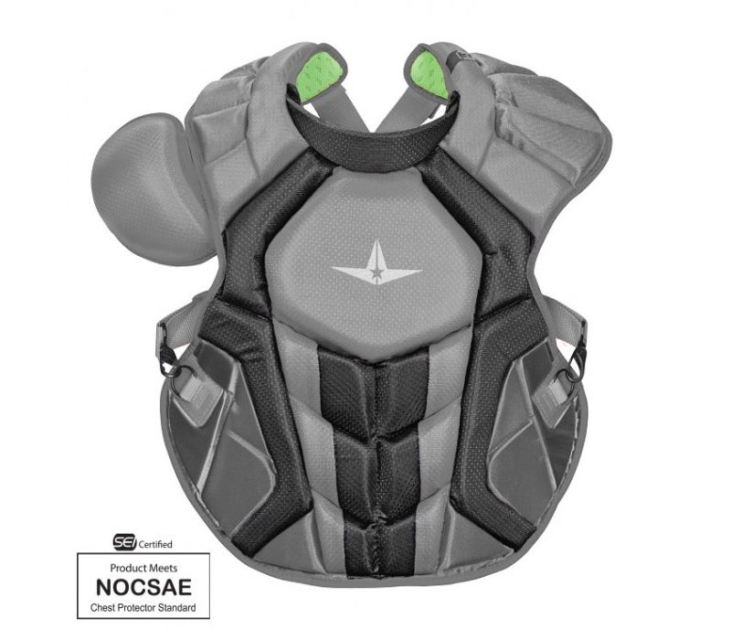 All-Star Sports S7 SEI Certified 16.5 Inch Axis Adult Baseball Softball Catcher Chest Protector with Shoulder and Throat Molded PE Plates, Graphite