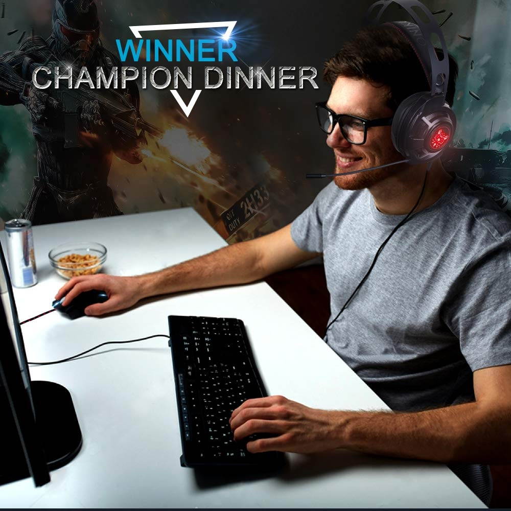 ONIKUMA M190 Pro RGB LED Light Over-Ear 7.1 Surround Sound Noise Cancelling Gaming Headset Microphone Bundle with Headphone Stand for PC, Xbox One, PS4, Nintendo Switch, Mac, Desktop, Laptop, Computer