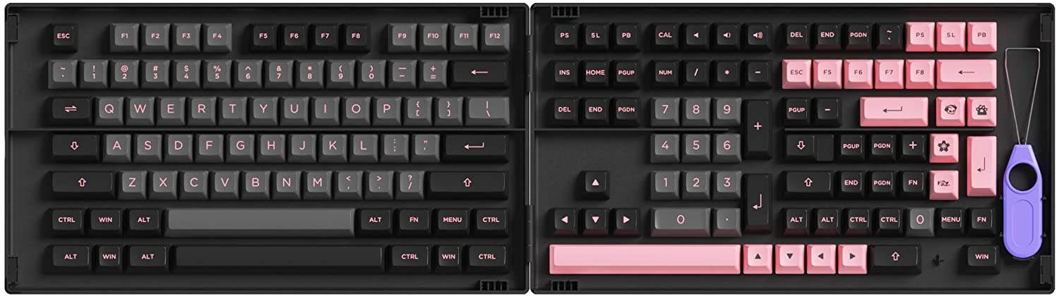 YUNZII AKKO Black&Pink 158 Keys PBT Double Shot Keycap for Mechanical Keyboards with Collection Box (158 Keys, Black&Pink)