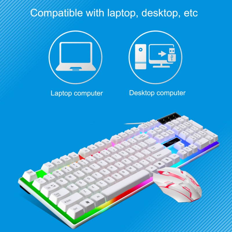 Wired Gaming Keyboard Rainbow Backlit Mechanical Keyboard Mouse Combo, LED 104 Keys USB Ergonomic Wrist Rest Keyboard, Mouse for PC Gamer