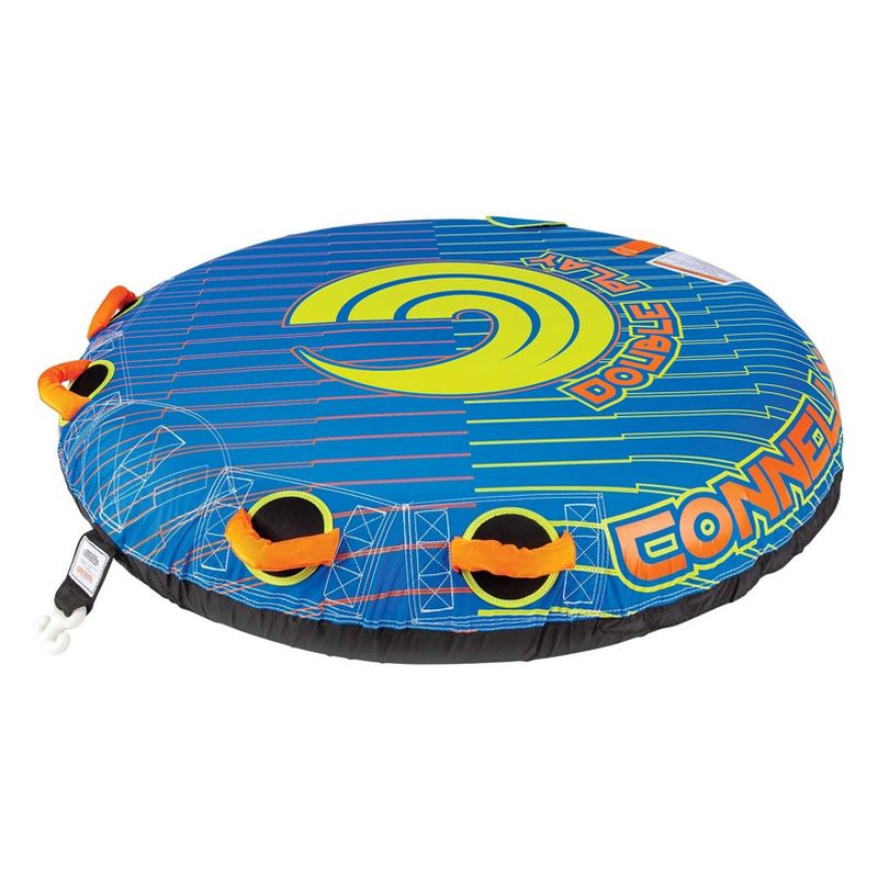 Connelly Double Play 60 Inch Diameter 2 Person Inflatable Platform Deck Boat Towable Lake Water Inner Tube, Blue and Orange