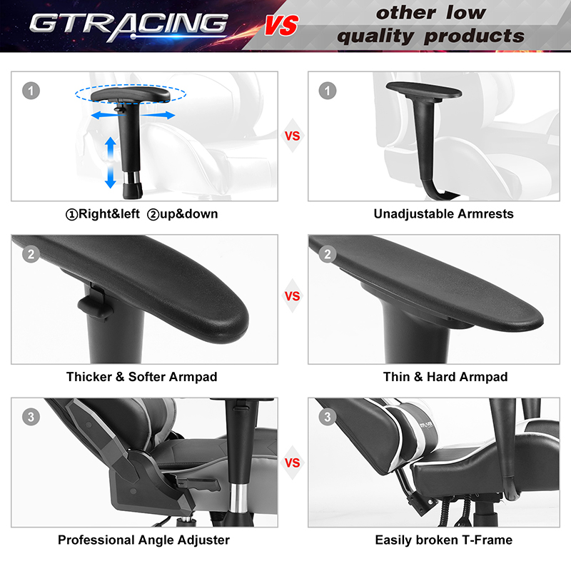 GTRACING Gaming Chair Racing Office Computer Ergonomic Video Game Chair Backrest and Seat Height Adjustable Swivel Recliner with Headrest and Lumbar Pillow Esports Chair