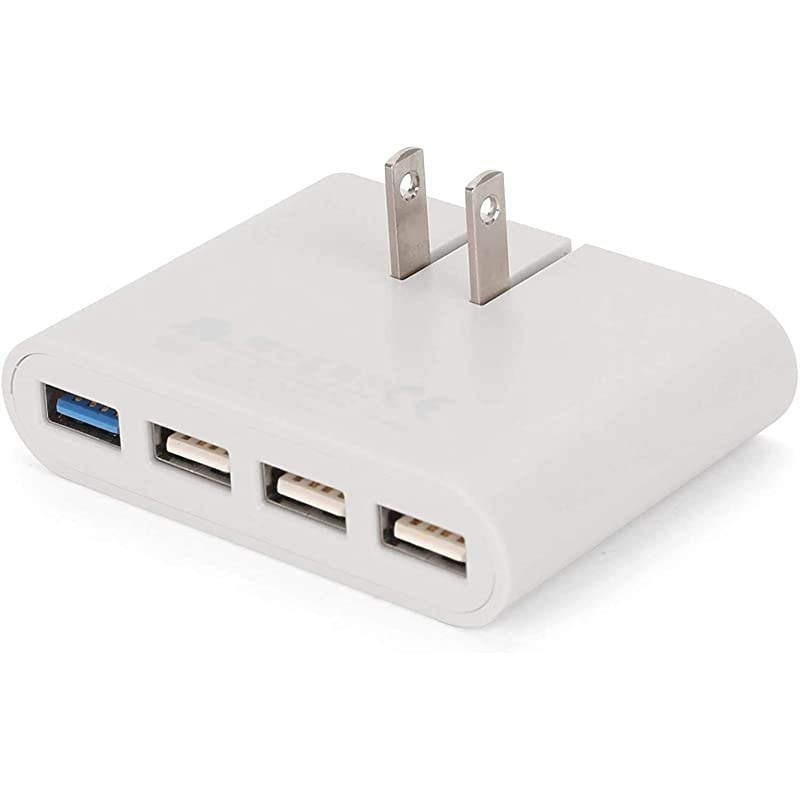 AC Pro 5.4 Amp 4-Port USB Wall Charger, Flat Foldable Plug for iPhone 12/12 Pro/12 Pro Max/ 11/11 Pro/11 Pro Max/Xs,/Xs Max/XR/X/8/Airpods, iPad, Samsung Galaxy Android & More, White