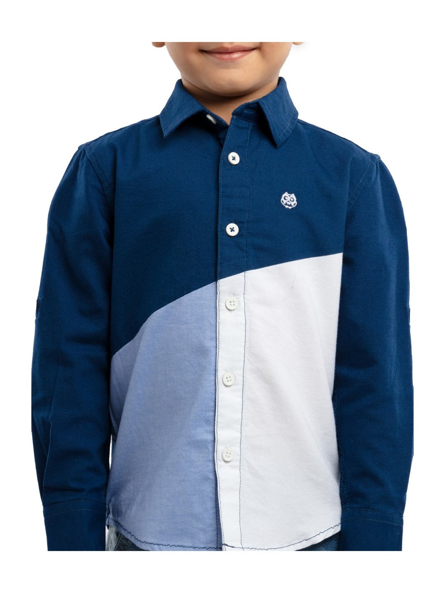Under Fourteen Only Kids Navy & White Color Block Full Sleeves Shirt