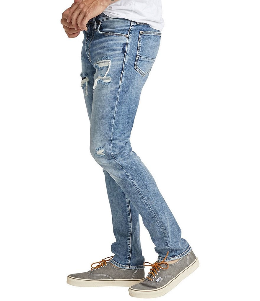 Silver Jeans Co. Kenaston Slim Fit Dark Wash Comfort Stretch Damaged Jeans
