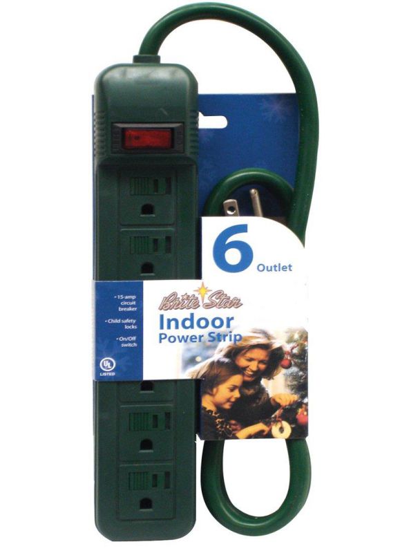 6&rsquo; Brite Star Indoor 6-Outlet Power Strip Electrical Cord &ndash; Green Wire