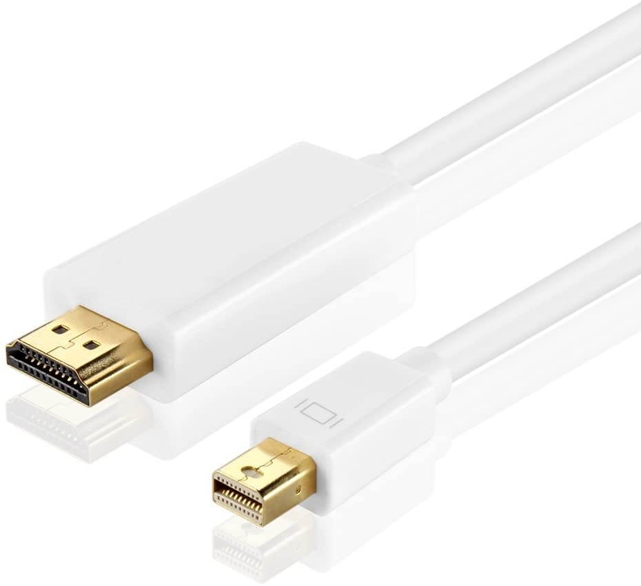 TNP Mini DisplayPort to HDMI Adapter Cable (10FT) - 4K 4Kx2K 2160P Ultra HD UHD (Thunderbolt 2 Compatible) mDP Mini DP to HDMI Male Connector Port Video Audio Converter Plug Wire Cord - White