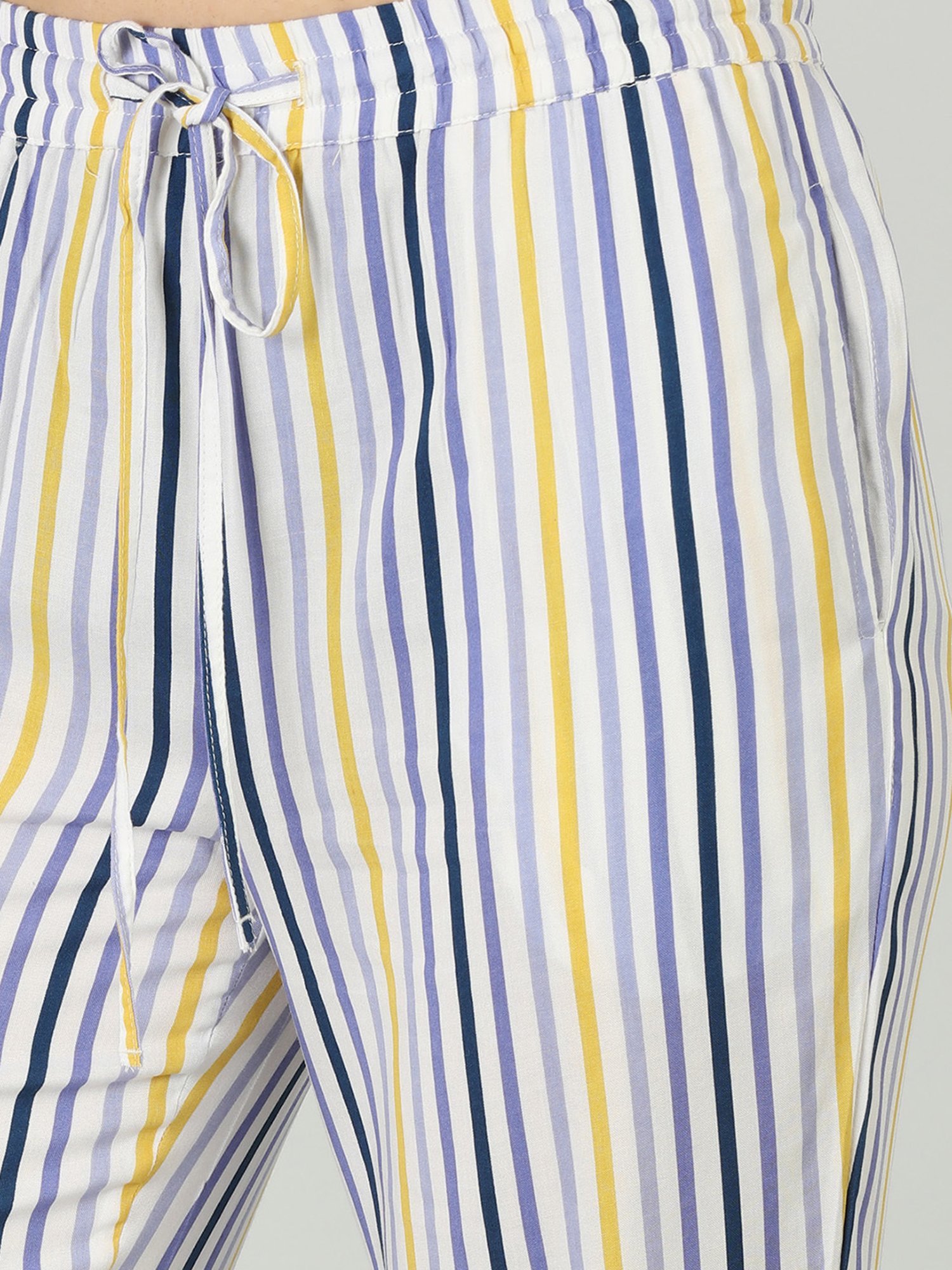 Mustard Multicolor Rayon Striped Pants