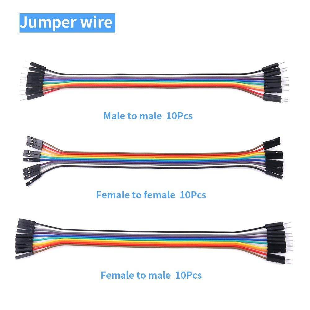 Glarks 248Pcs 40 Pin Breakaway Pin Headers and 2.54mm Circuit Board Jumper Caps with Breadboard Dupont Jumper Wire Ribbon Cables Connectors Assortment Set for Electronic Technology Arduino DIY