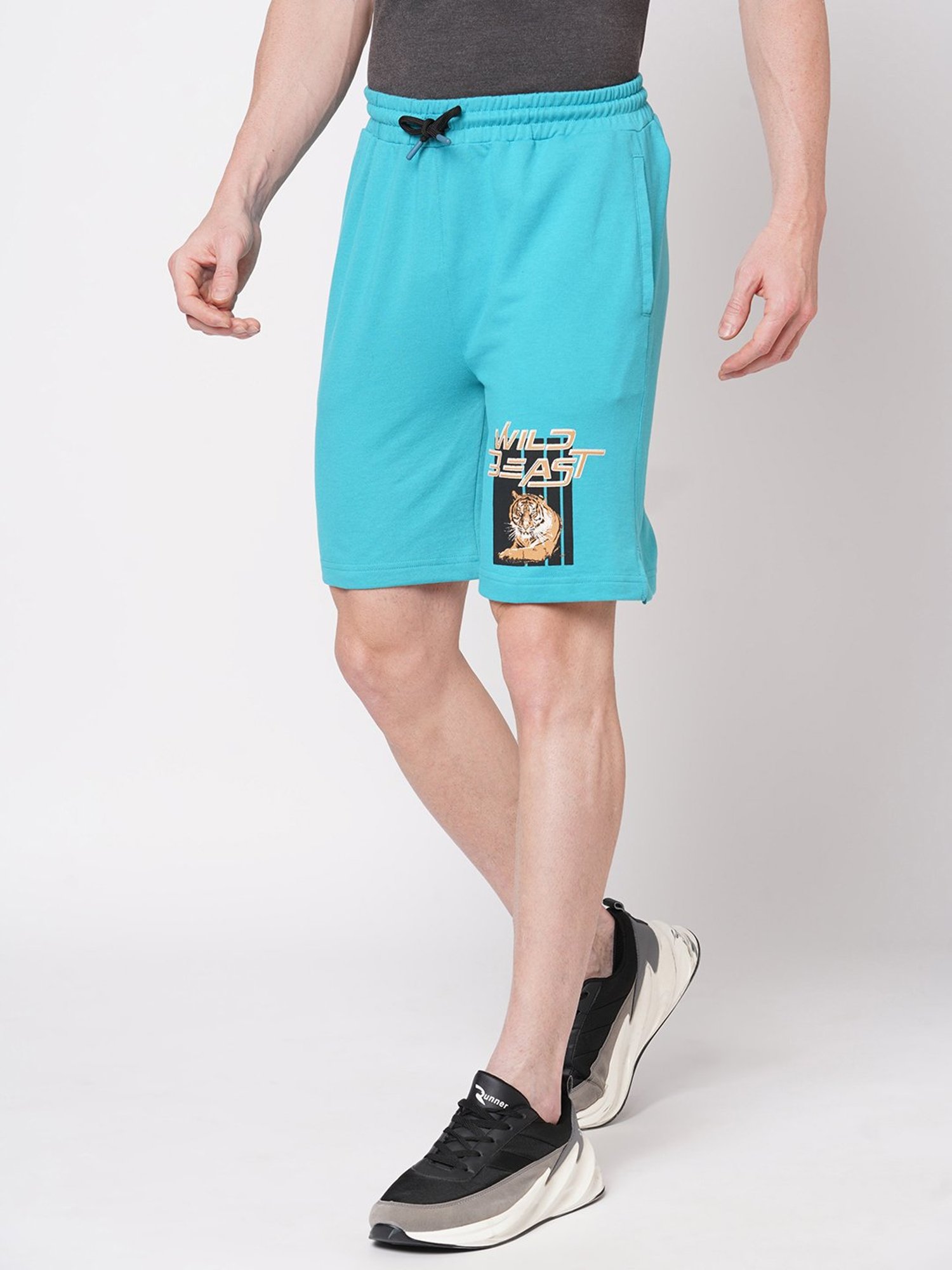 Fitz Turquoise Slim Fit Printed Shorts