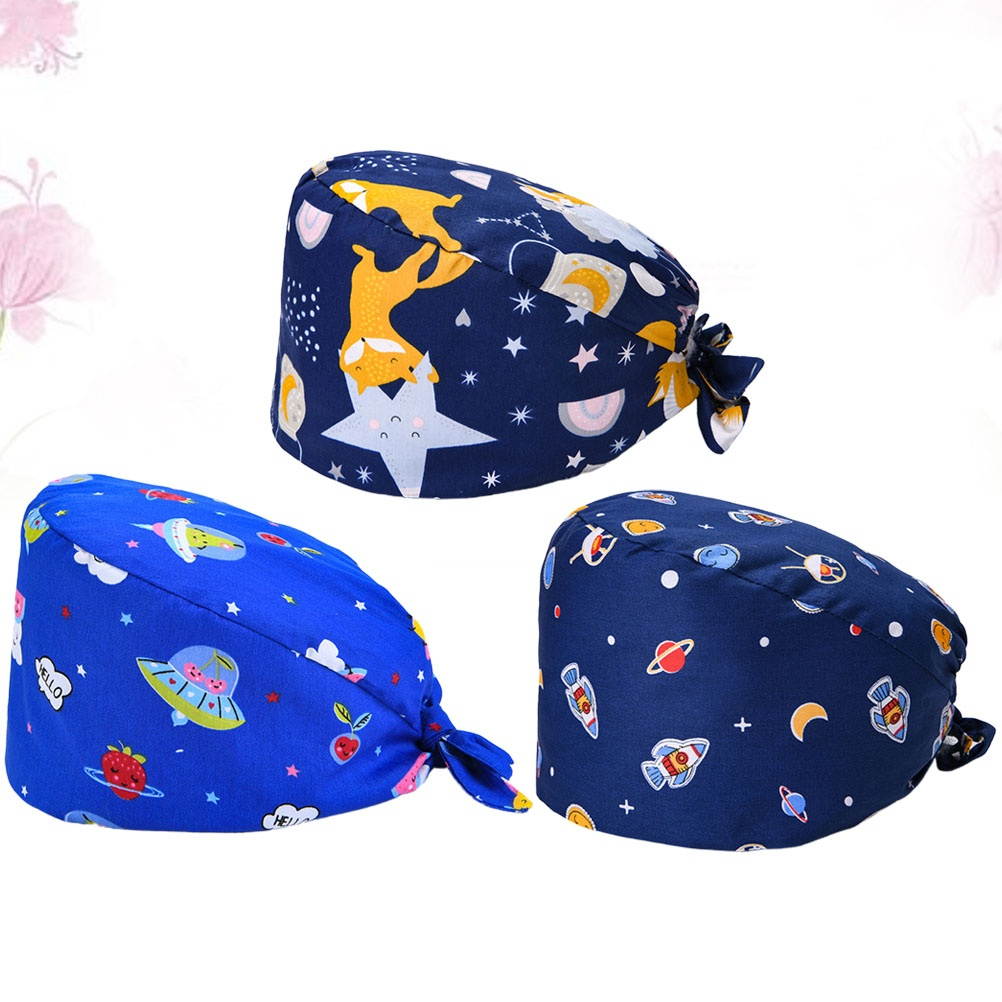 3pcs of One Set Fashion  Hat Cotton Cap Dust-proof Cap Practical Working Hat Headwear for Women Lady Female (Sky Fox + Space Odyssey + Blue Sky)