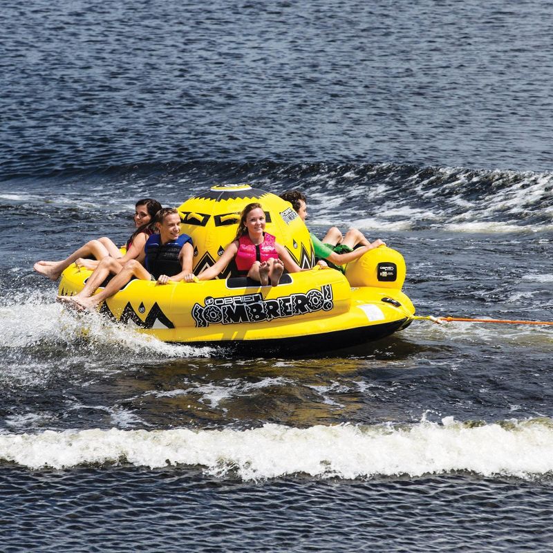 OBrien Inflatable 4 Person Sombrero Towable Boat Lake Water Raft Tube, Yellow