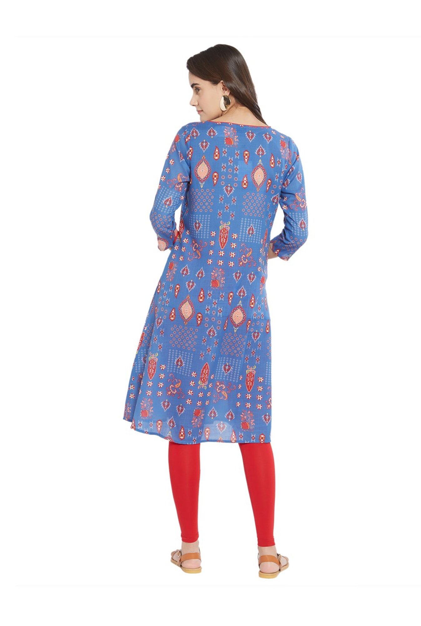 Fusion Beats Blue Printed A Line Kurti