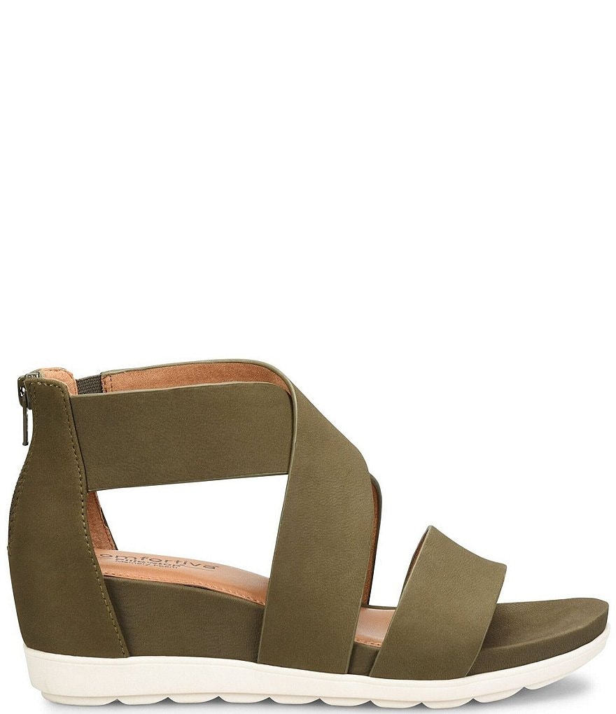 Comfortiva Pacifica Nubuck Criss-Cross Strap Sporty Wedge Sandals