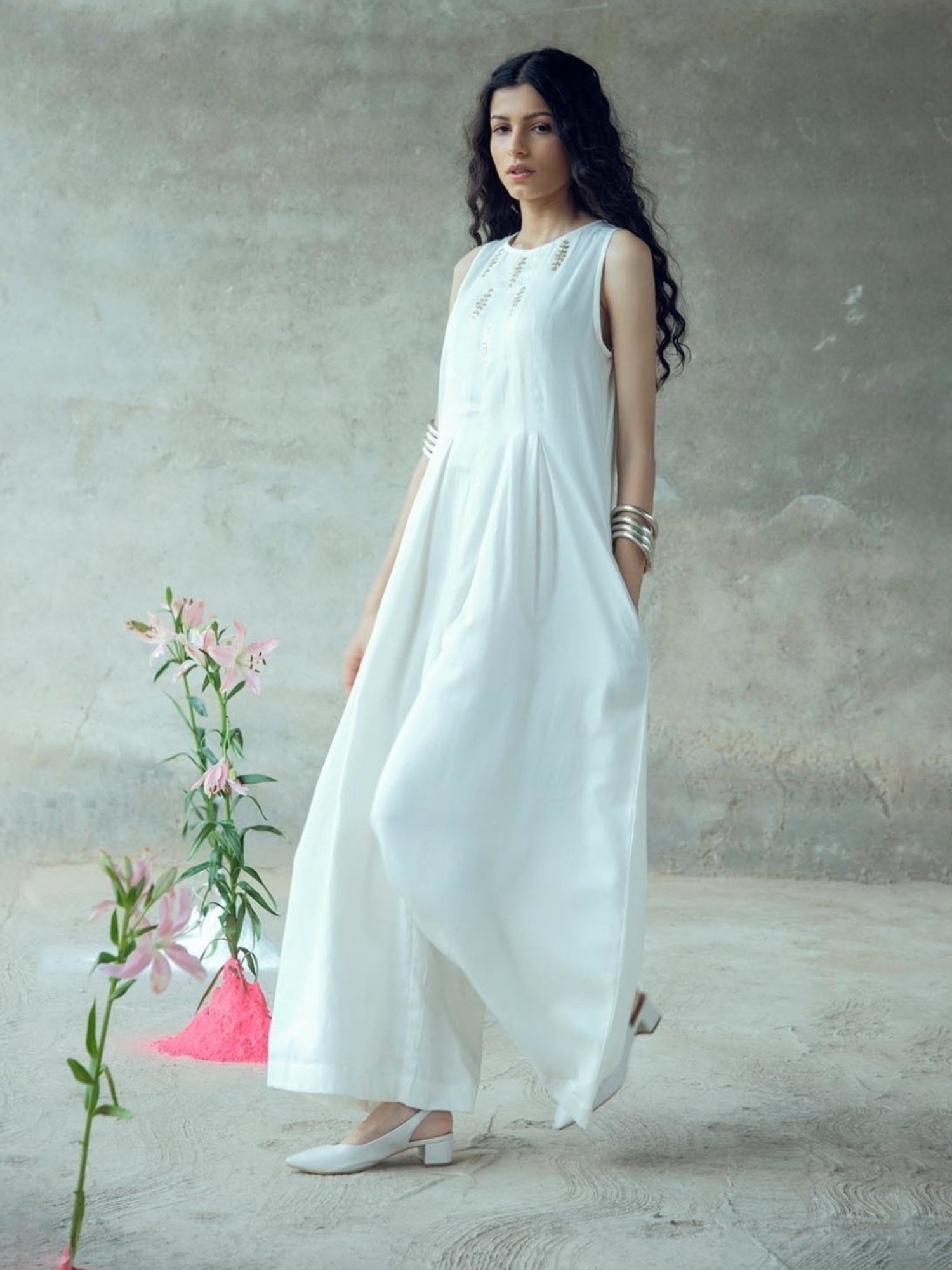 Gulaal White Urvashi Vividha Pitthan Work Sleeveless Jumpsuit