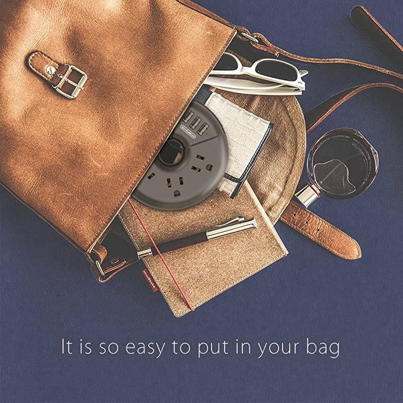 Travel Power Strip  Portable Charging Station 3 USB Without Surge Protector Short Extension Cord 15 inch Compact for Home Office Cruise Ships Business Trip Hotels Black