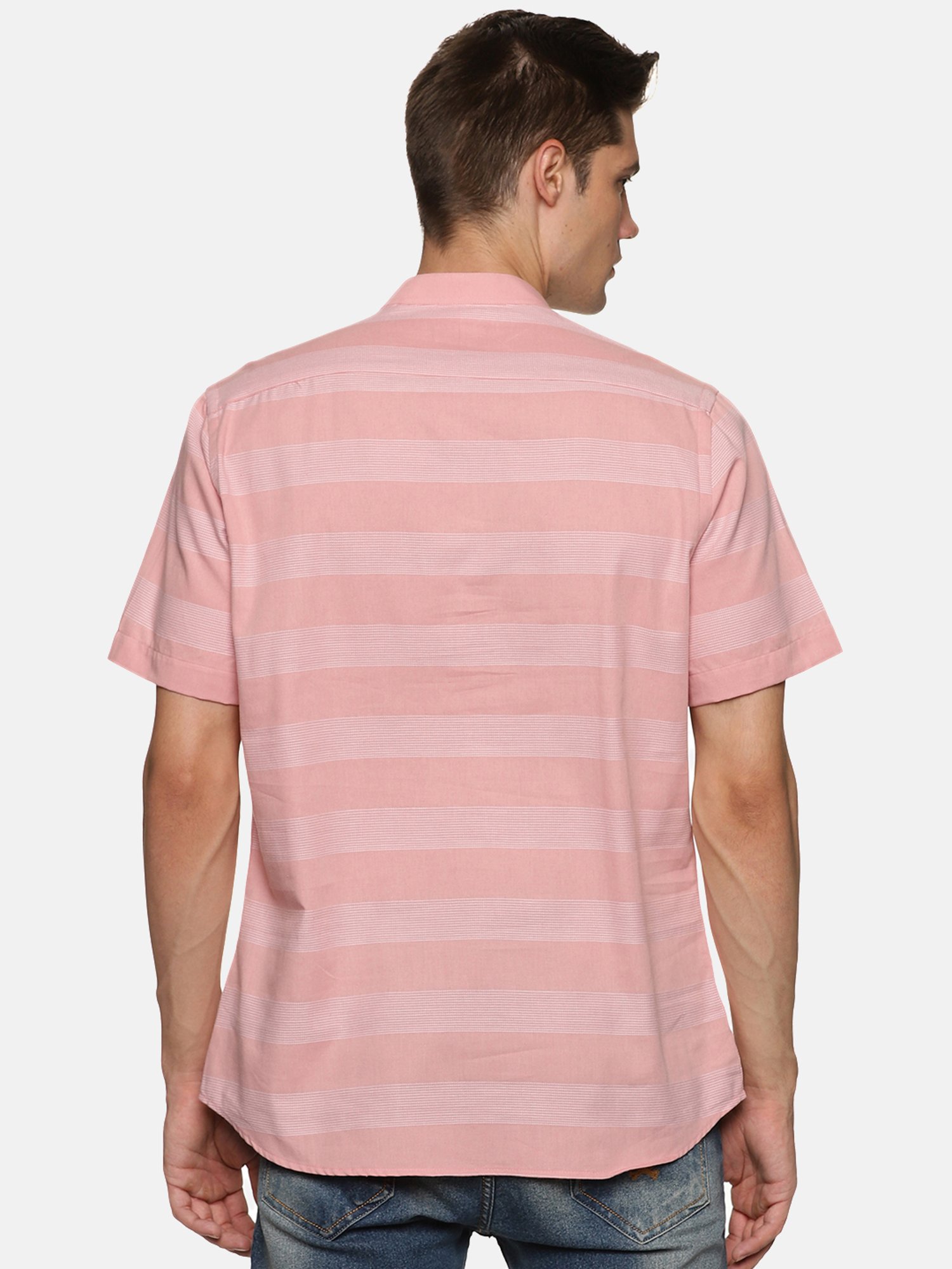 Don Vino Peach Regular Fit Striped Shirt
