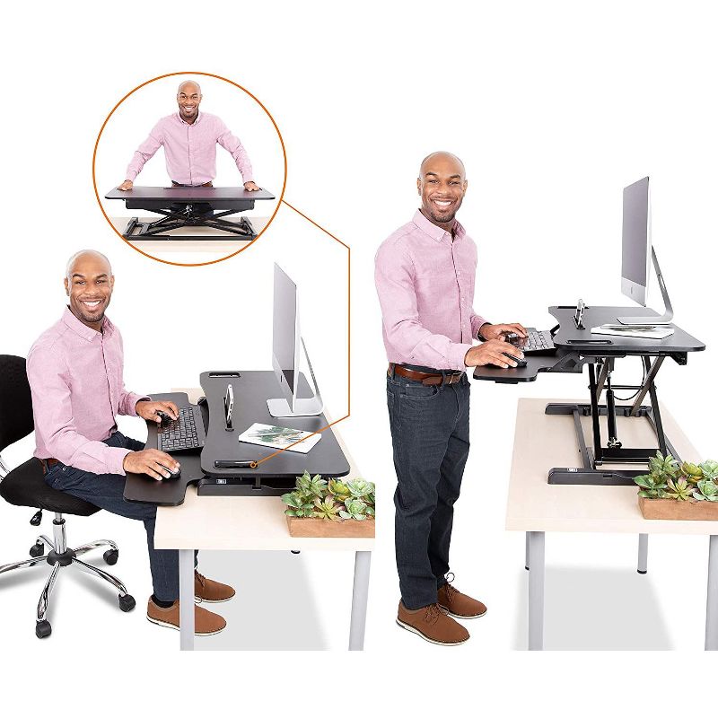 FlexPro Hero Standing Desk Converter - 37" Sit to Stand Desk with Keyboard Tray - Stand Steady