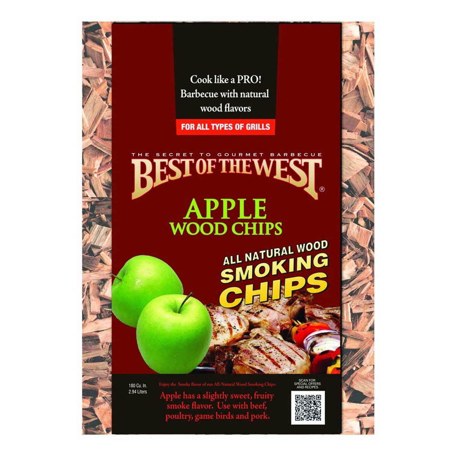 Best of the West All Natural BBQ Apple Wood Smoking Chips, 180 Cu Inch (4 Pack)