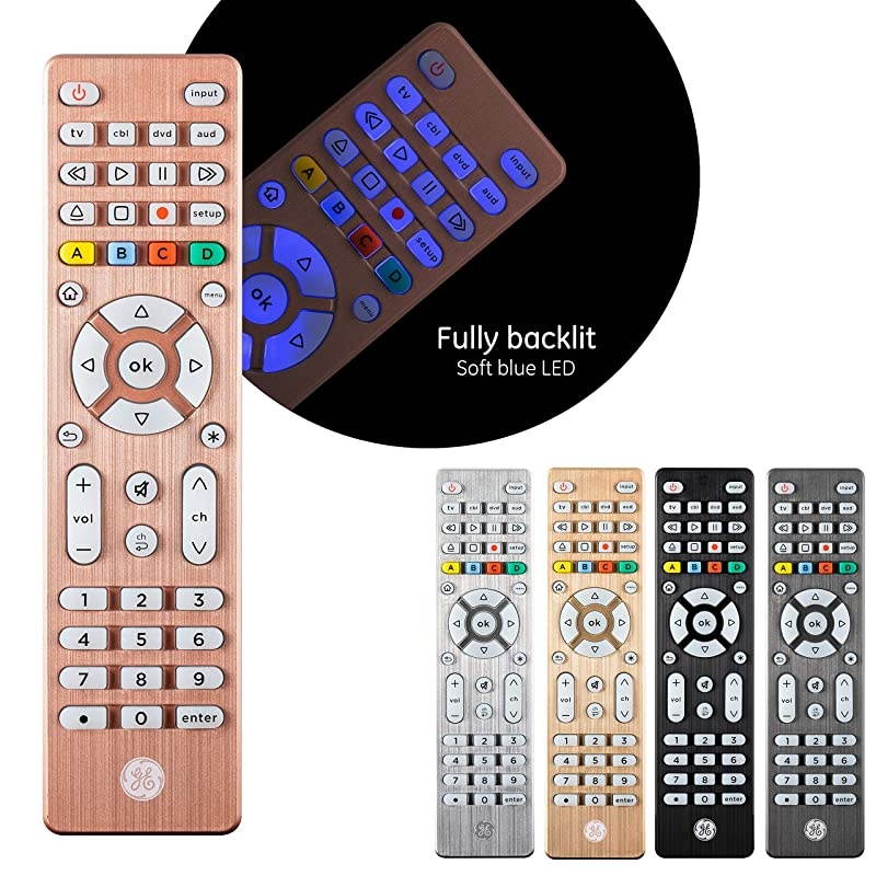 Backlit Universal Remote Control for Samsung, Vizio, LG, Sony, Sharp, Roku, Apple TV, TCL, Panasonic, Smart TV, Streaming Players, Blu-Ray, DVD, Simple Setup, 4-Device, Rose, 48846