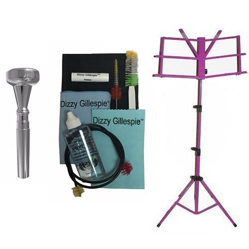 Dizzy Gillespie Elite Series Trumpet Mouthpiece Pack w/ Dizzy Gillespie Paramount Series Silver Trumpet Care & Cleaning Kit + Purple Music Stand