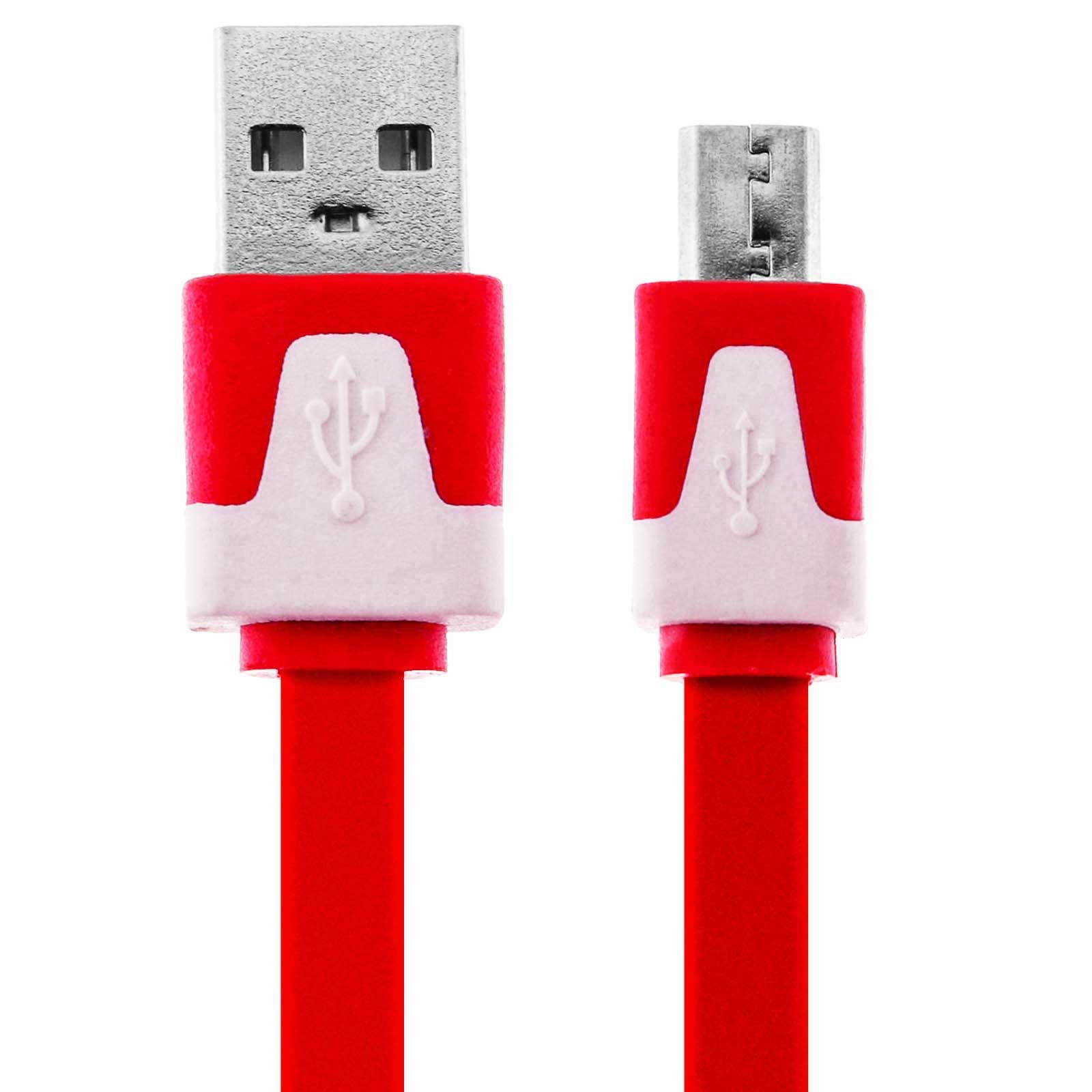 3m Micro-USB to USB flat anti-tangle cable, Charge and Sync cable - Red