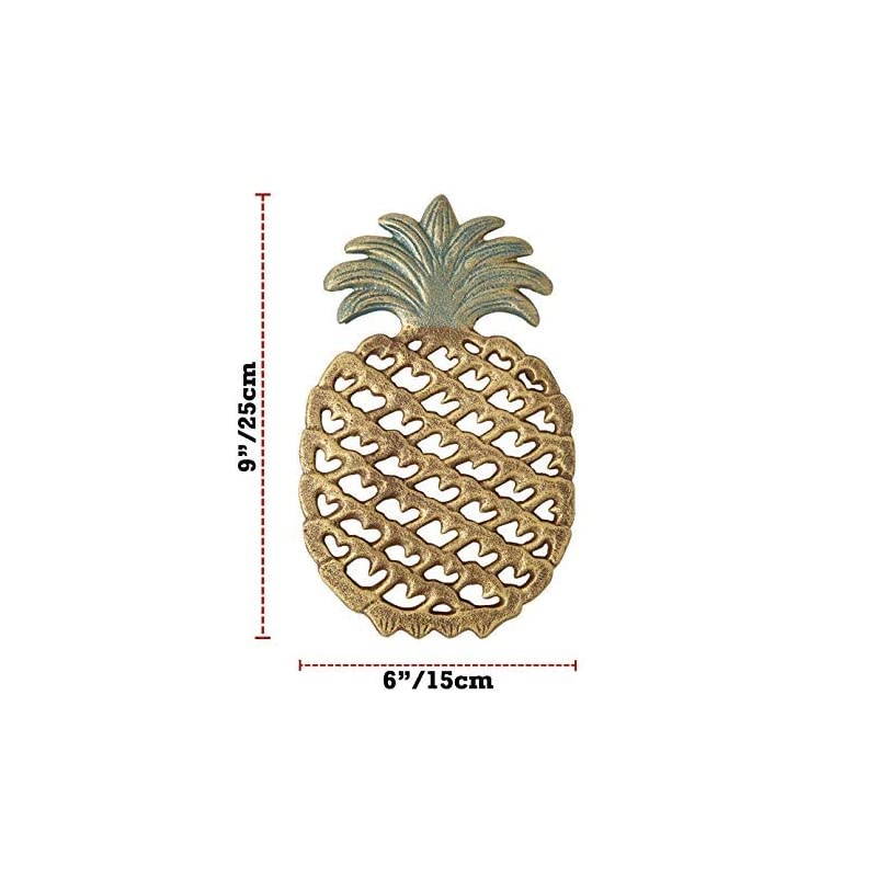 Iron Pineapple Trivet - Decorative Iron Trivet For Kitchen Or Dining Table - Vintage, Rustic Design - Protect your Countertop from Hot Dishes - With Rubber Pegs/Feet - Recycled Metal