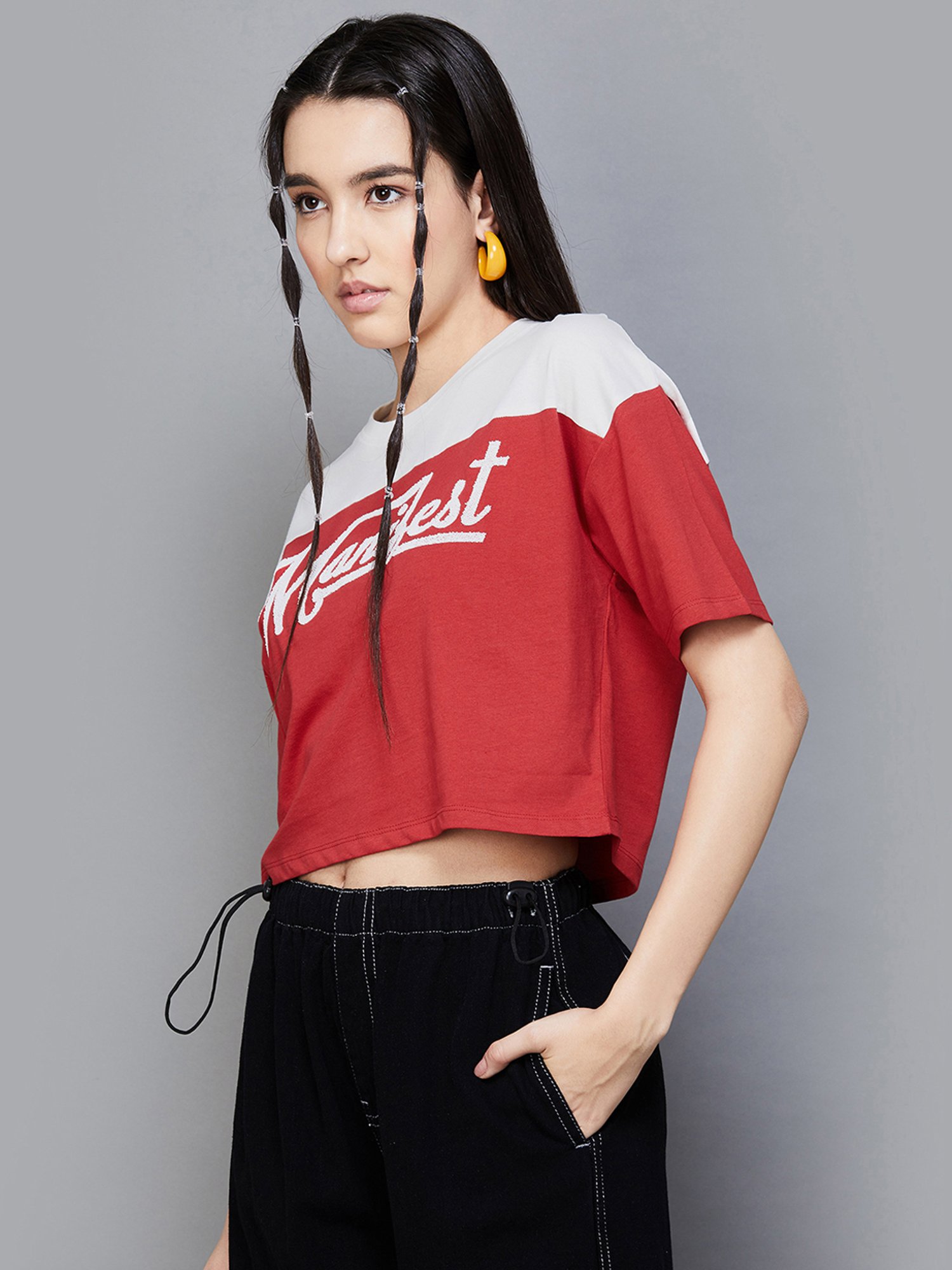 Ginger by Lifestyle Red Cotton Printed T-Shirt