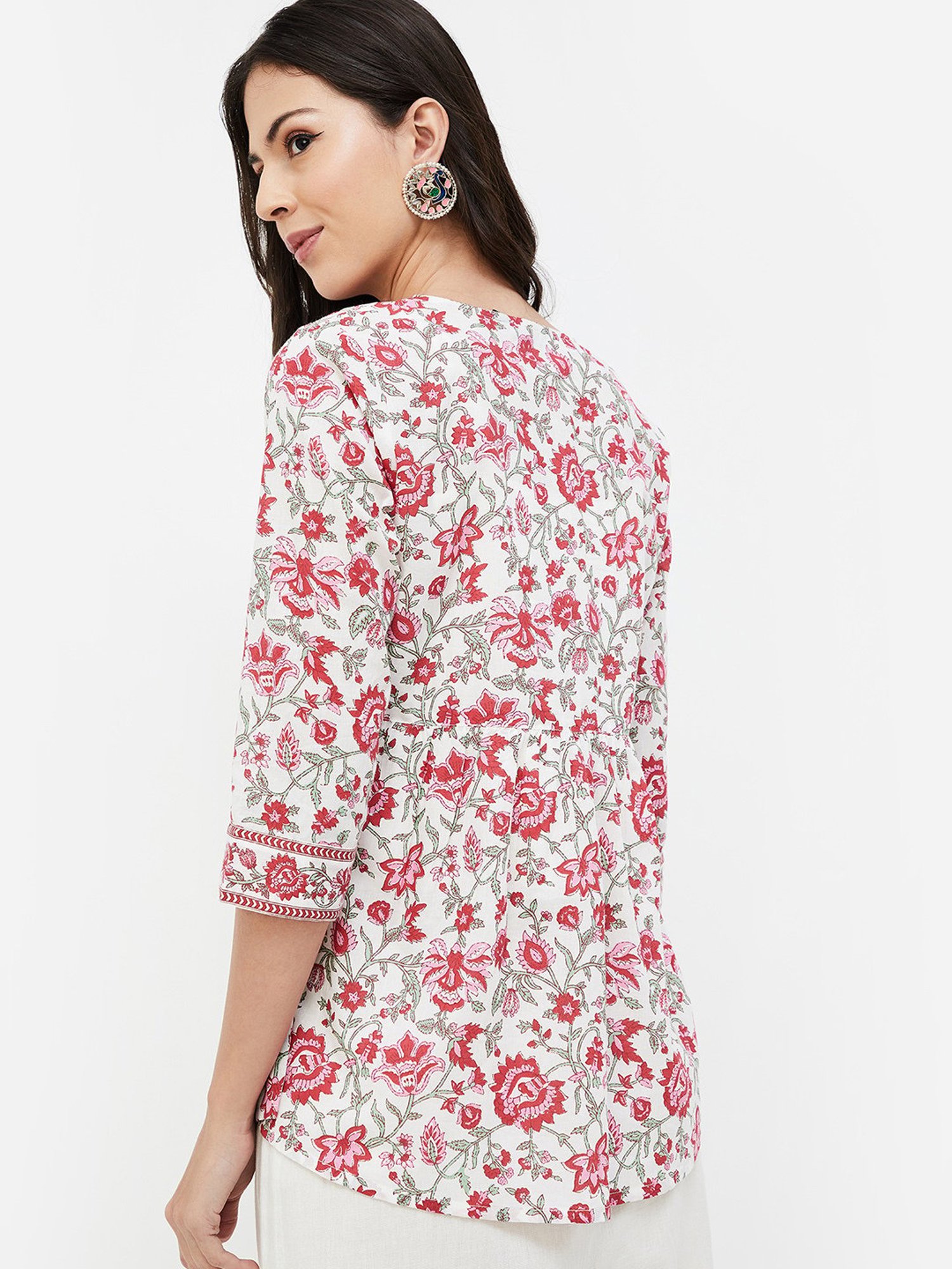 Melange by Lifestyle Pink & White Floral Print Tunic