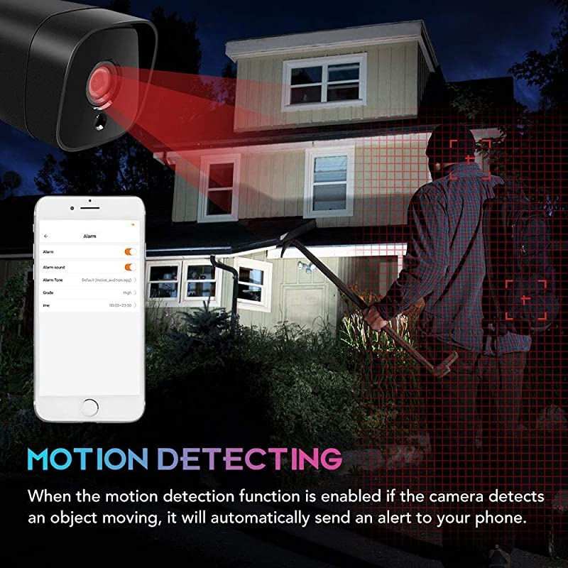 Security Camera 1080P WiFi Camera Wireless Surveillance Cameras PIR Smart Motion Detection IP Camera with IP66 Waterproof IR Night Vision Activity Alert Deterrent Alarm iOS Android