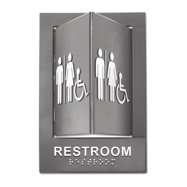 Advantus 91099 Pop-Out Ada Sign, Wheelchair, Tactile Symbol/Braille, Plastic, 6 X 9, Gray/White